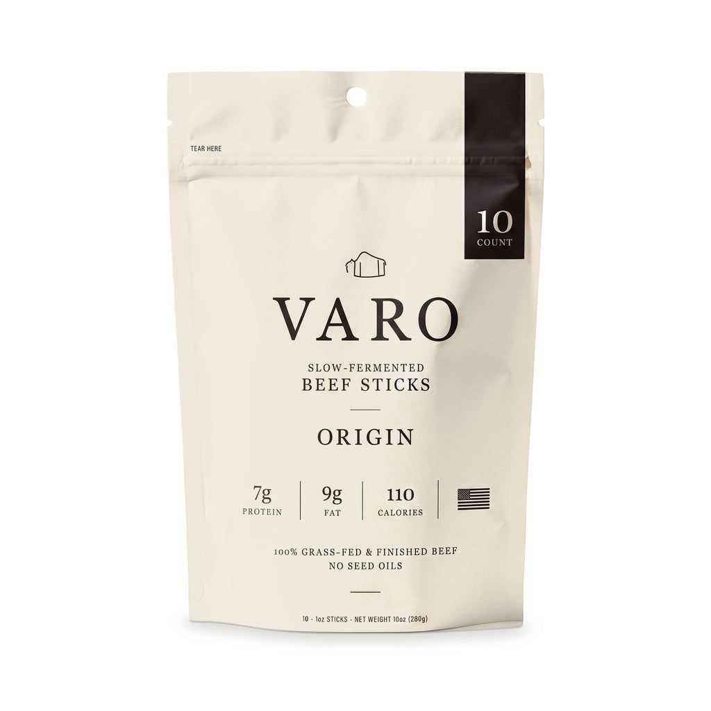 VARO ORIGIN beef sticks 10-count bag, front