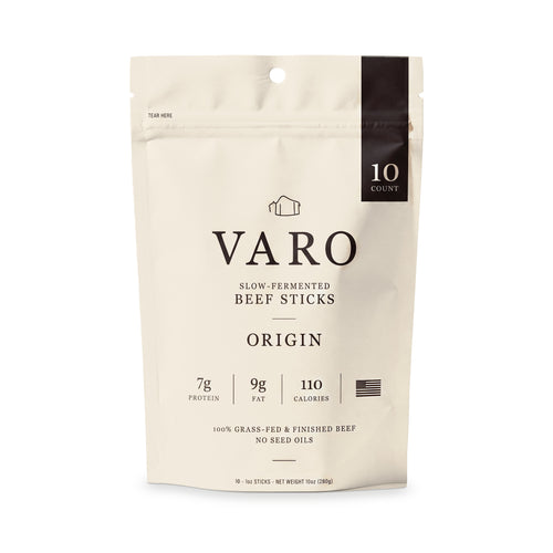 VARO ORIGIN beef sticks 10-count bag, front