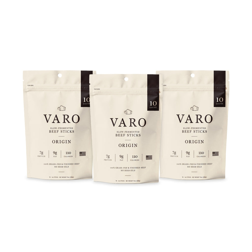 3 bags of VARO ORIGIN beef sticks, 1-Month Autoship