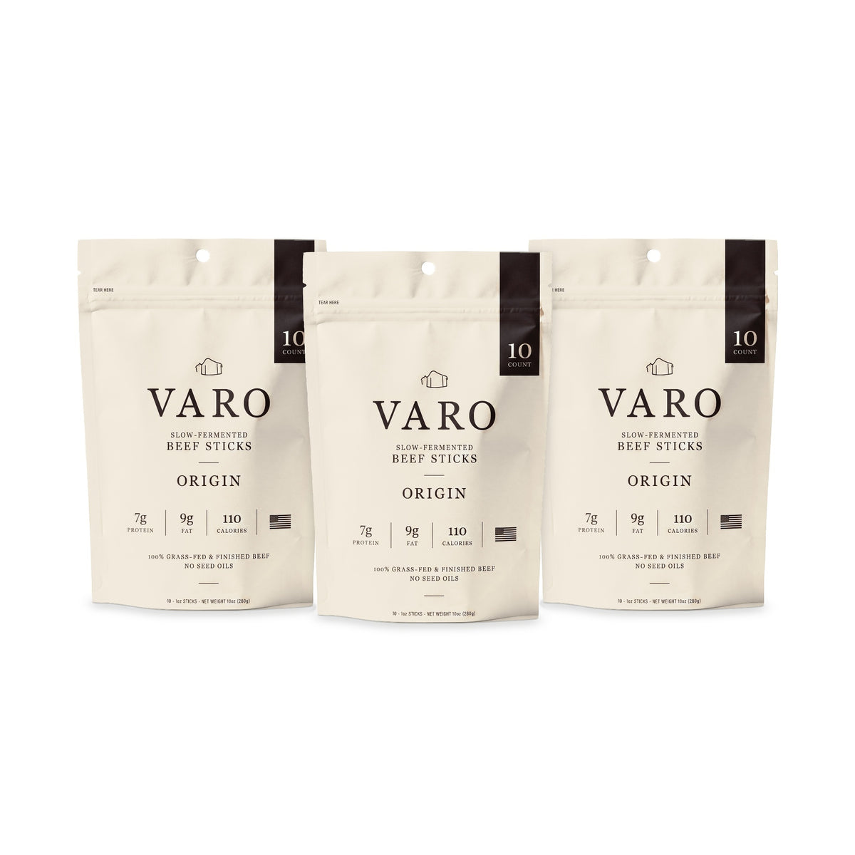 3 bags of VARO ORIGIN beef sticks, 1-Month Autoship