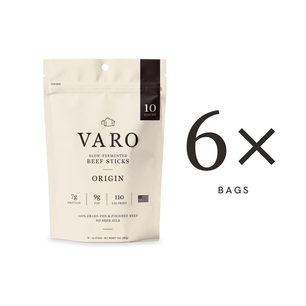 VARO ORIGIN beef sticks 10-count bag with a 6× count, 3-Month Autoship